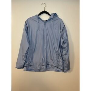 Nike Running Windbreaker Jacket Womens Large Blue Full‎ Zip Lightweight Hood Y2K